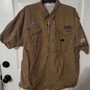 LSU Tigers Button Fishing Shirt Columbia PFG Men's XL Short Sleeve Vented